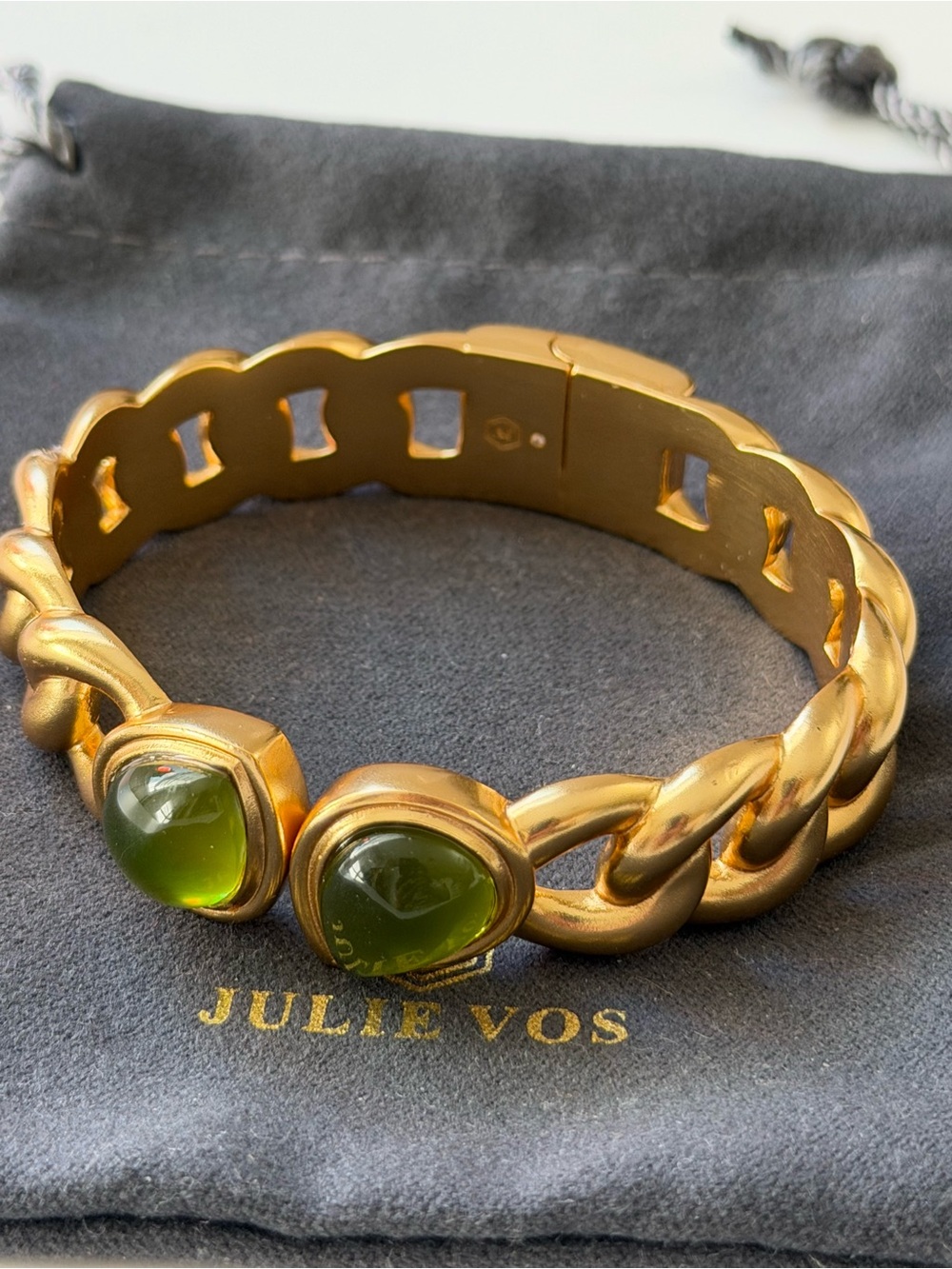 NWOT Julie Vos Gold-Tone Bracelet with Green Cabochons